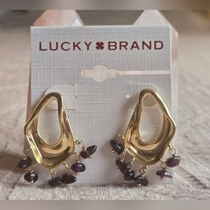 Lucky Brand Earrings Gold with Purple Stone Accents